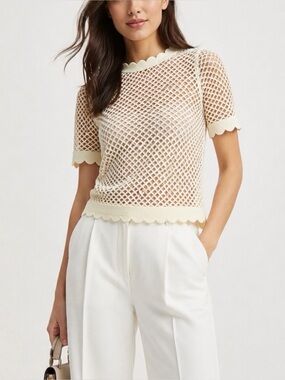 Self-Portrait Fishnet Crochet Lace Top – Cream 
Ivory